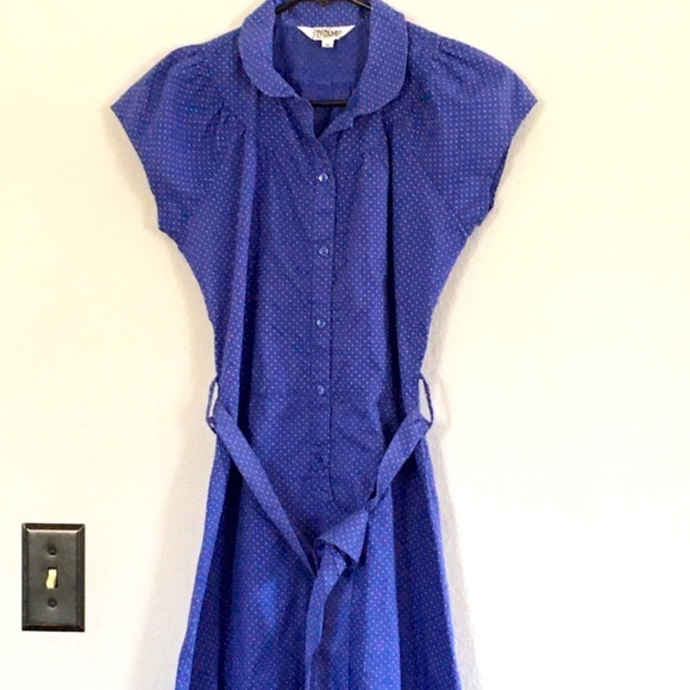 Blue polka shirt dress